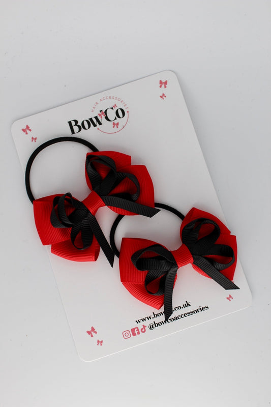 2.5 Inch Double Bow Bobble - 2 Pack - Red and Black