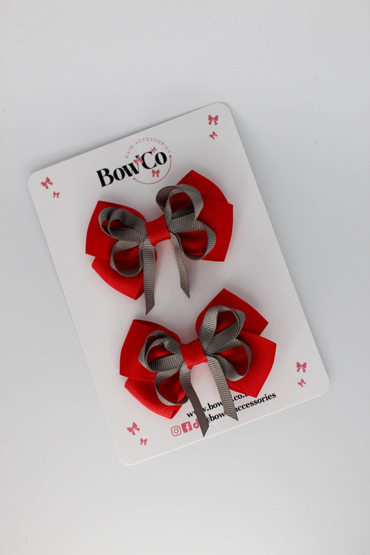 Red and Metal Grey - Double Bow Set - Elastic